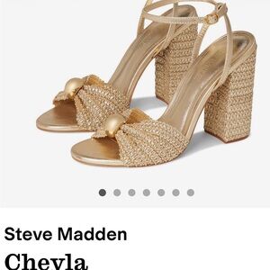 Steve Madden Cheyla Metallic Gold Braided Bow Block Heels